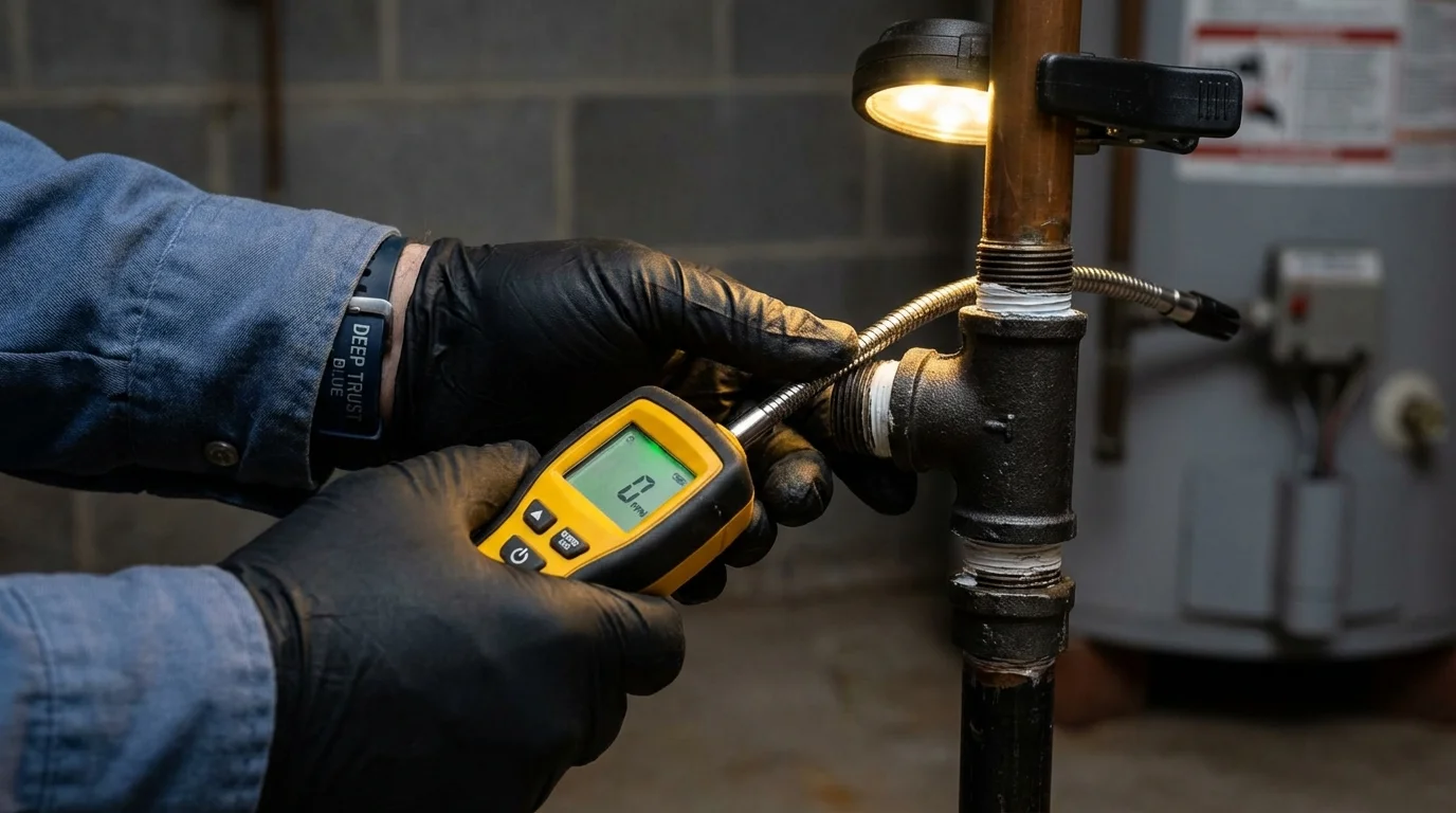 Gas leak detection with electronic sniffer by Johns Plumbing LLC in Kentland