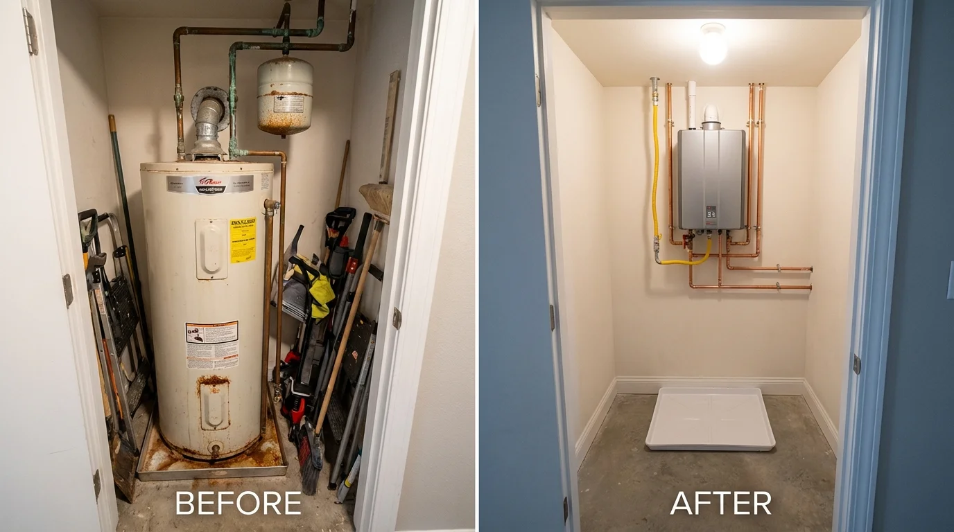Tank water heater versus wall-mounted tankless unit comparison for Kentland, IN homeowners